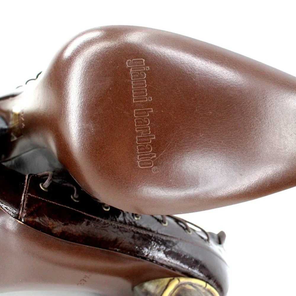 Gianni Barbato Patent Leather Lace Up Pointed Pumps Sculptural Heel Brown 7.5 - Picture 11 of 16
